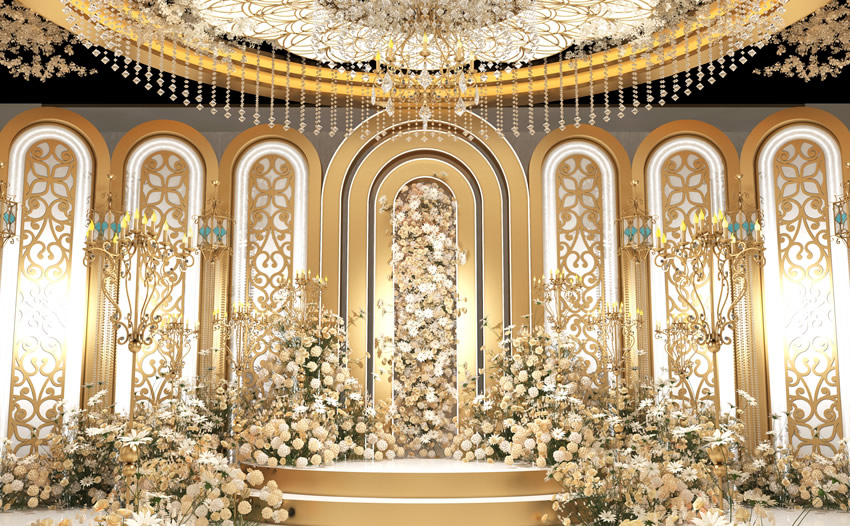 曲麻莱香槟色调婚礼堂效果展示